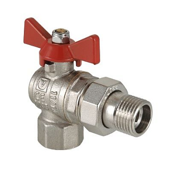 Кран шаровой латунь угловой с полусгоном (американка) 3/4" Valtec Base ВР-НР, ручка-бабочка Кран шаровой латунь угловой с полусгоном (американка) 3/4" Valtec Base ВР-НР, ручка-бабочка