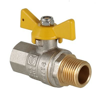 Кран шаровой латунный никель газовый 1/2" Valtec Valgas ВР-НР, ручка-бабочка Кран шаровой латунный никель газовый 1/2" Valtec Valgas ВР-НР, ручка-бабочка
