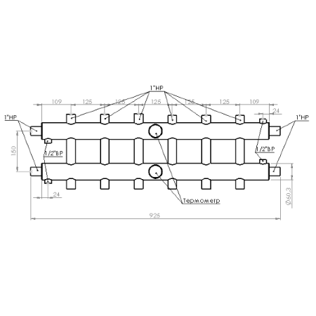 Распределительный коллектор Прокситерм 85 кВт 7 контуров НР 1 1/4" 125 мм
