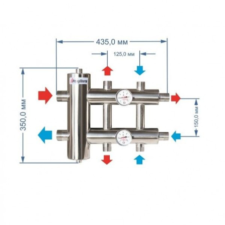 Коллектор с гидрострелкой распределительный Прокситерм 130 кВт 3 контура НР 1 1/2" Коллектор с гидрострелкой распределительный Прокситерм 130 кВт 3 контура НР 1 1/2"