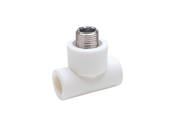 Тройник полипропиленовый комбинированный PP-R НР 20 х 3/4" PN25 Россия, белый Тройник полипропиленовый комбинированный PP-R НР 20 х 3/4" PN25 Россия, белый