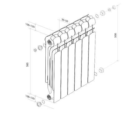 Алюминиевый радиатор Royal Thermo Indigo 500 мм, 8 секций, боковое подключение