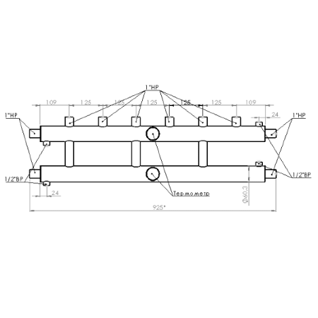 Распределительный коллектор Прокситерм 85 кВт 3+1 контура НР 1 1/4" 125 мм