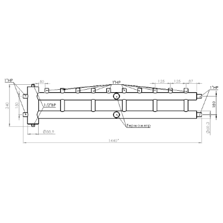 Коллектор с гидрострелкой распределительный Прокситерм 60 кВт 5+1 контура НР 1"