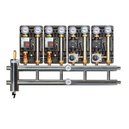 Коллектор с гидрострелкой распределительный Прокситерм 130 кВт 3+1 контура НР 1 1/2"