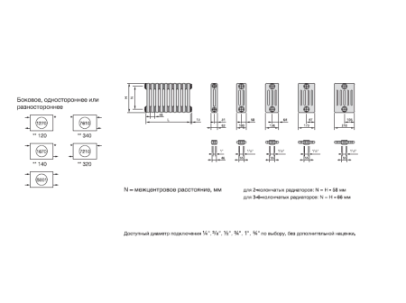 Радиатор трубчатый Zehnder Charleston Retrofit 3057, 16 секций, 1/2 боковое подключение, RAL0325 TL