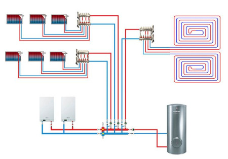 Коллектор с гидрострелкой распределительный Прокситерм 130 кВт 5 контуров НР 1 1/2"