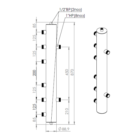 Гидравлический разделитель Прокситерм GS 25-3 3 контура НР 1"