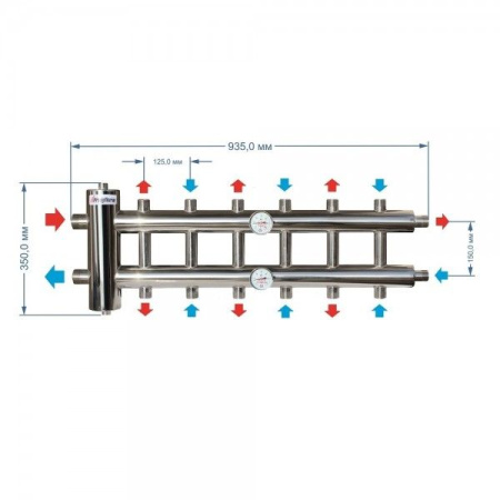 Коллектор с гидрострелкой распределительный Прокситерм 60 кВт 7 контуров НР 1"
