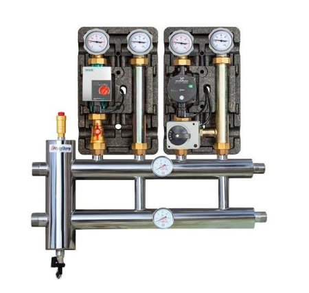 Коллектор с гидрострелкой распределительный Прокситерм 60 кВт 2+1 контура НР 1"