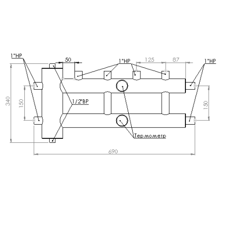 Коллектор с гидрострелкой распределительный Прокситерм 85 кВт 2+1 контура НР 1 1/4"