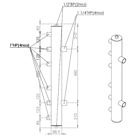 Гидравлический разделитель Прокситерм GS 32-3 3 контура НР 1 1/4"