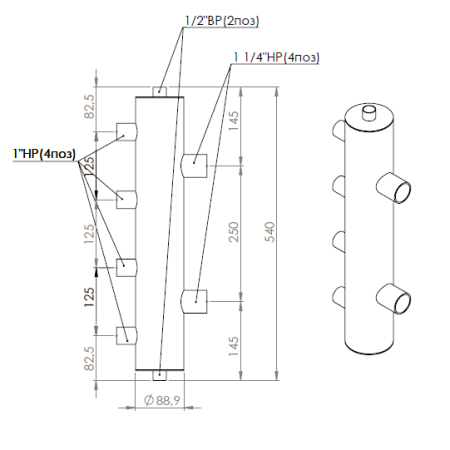 Гидравлический разделитель Прокситерм GS 32-2 2 контура НР 1 1/4"