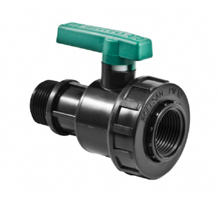 Шаровый кран ПНД компрессионный наружная-внутренняя резьба 1"х1 1/4" Poelsan (Турция)